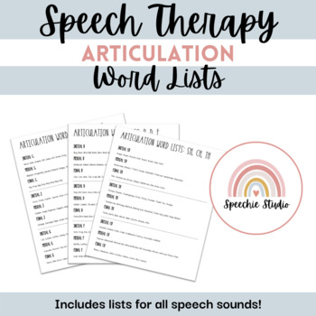 Preview of Articulation Therapy Word Lists