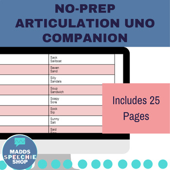 Preview of No-Prep Articulation UNO Companion