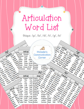 Preview of Articulation Word List - Stop Phonemes *Freebie*