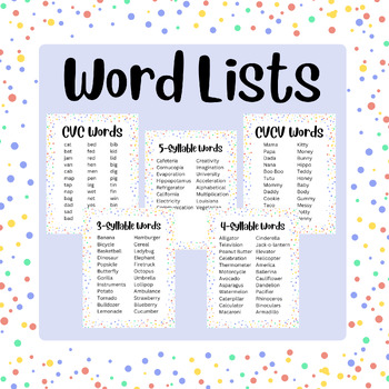 Preview of Articulation Word Lists - FREE - CVC, CVCV, 3-5 Syllable Words & Data Sheets