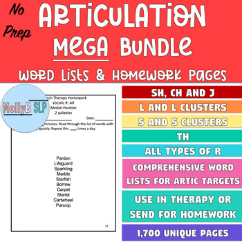 Preview of Articulation Word Lists: MEGA BUNDLE for Homework and Speech Therapy