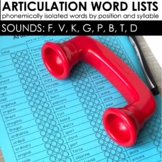 Articulation Word Lists for Speech Therapy: F, V, P, B, K,