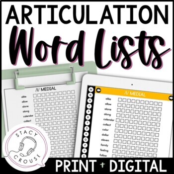 Preview of Articulation Word Lists for Speech Therapy Interactive Practice Digital + Print