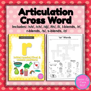 Preview of Articulation Cross Word Puzzles: ch, dj, sh, l, r, s, z, th, s-l-r blends