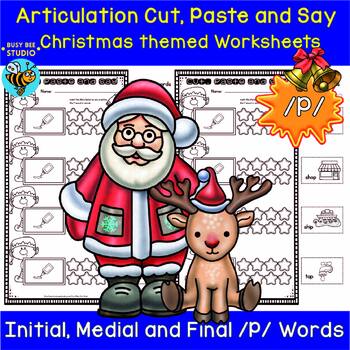 Articulation Worksheets /P/ | Christmas themed artic drills | Cut Paste ...