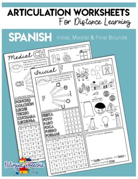 Preview of Articulation Worksheets for Distance Learning - Spanish