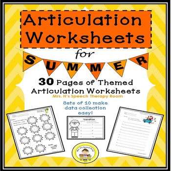 Preview of Articulation Worksheets for Summer Data Friendly