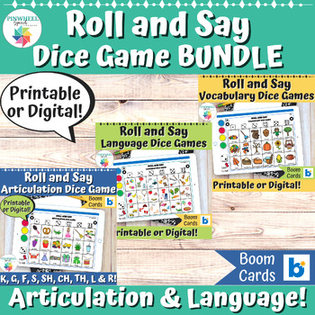 Preview of Roll and Say Articulation Vocabulary & Language Dice Games BUNDLE Speech Therapy