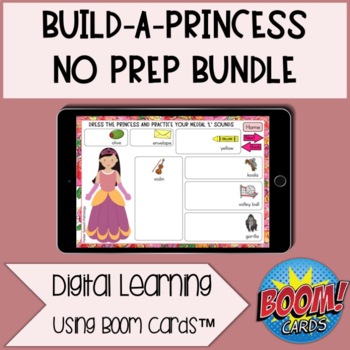 Preview of Articulation and speech sound BUILD-A-PRINCESS Boom Cards™ BUNDLE