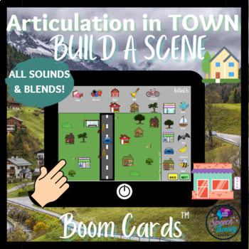 Preview of Articulation in Town! All SOUND & BLENDS, BOOM CARDS, DIGITAL LEARNING, DRILL