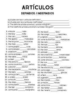 Preview of Artículos Definidos e Indefinidos/Definite & Indefinite Articles-Quiz/Worksheet