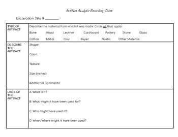 Preview of Artifact Analysis Worksheet