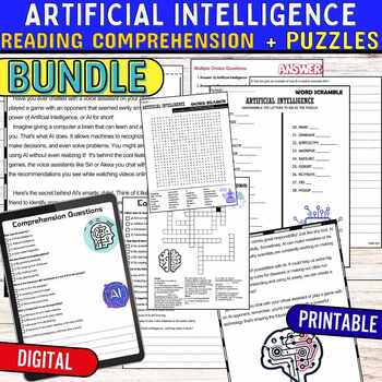 Preview of Artificial Intelligence Reading Comprehension Passage,PUZZLE,Quiz,Digital BUNDLE