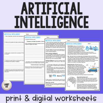 Preview of Artificial Intelligence - Reading Comprehension Worksheets