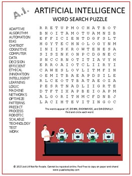 Preview of Artificial Intelligence Word Search Puzzle | A.I. Vocabulary Activity Worksheets