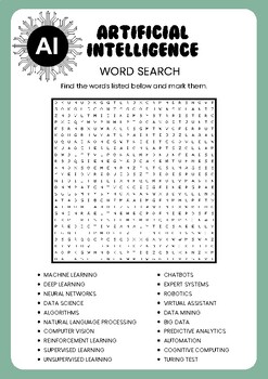 Preview of Artificial Intelligence Word Search Puzzle Worksheet Activity