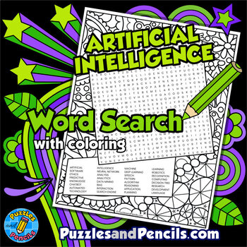 Preview of Artificial Intelligence Word Search Puzzle with Coloring | Computer Science