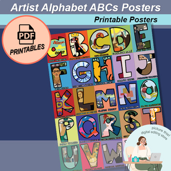 Preview of Artist Alphabet Posters ABCs Art Class Decorations Printable bulletin Colorful