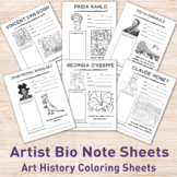 Artist Bio Coloring Pages for Elementary Art Class Pack 1