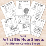 Artist Bio Coloring Pages for Elementary Art Class Pack 2
