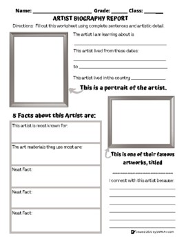 Preview of Artist Biography Report Worksheet Think Sheet