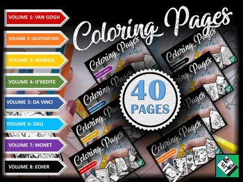 Preview of Artist Coloring Pages 40pg BUNDLE! Great for early finishers free art, sub plans