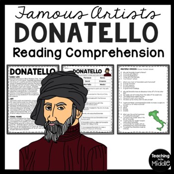 Preview of Artist Donatello Reading Comprehension Worksheet for Art History Renaissance