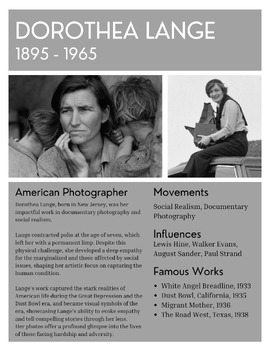 Preview of Artist Info Sheet - Dorothea Lange