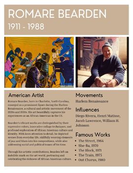 Preview of Artist Info Sheet - Romare Bearden