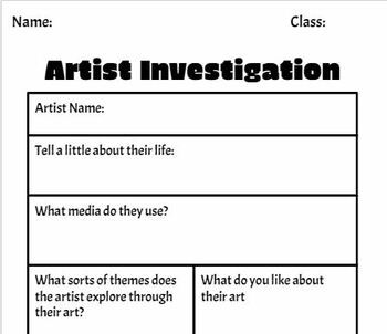 Preview of Artist Investigation Worksheet