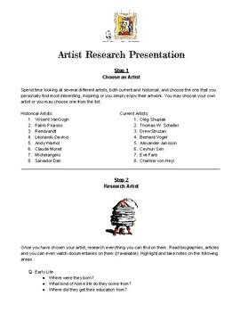 Preview of Artist Research Project  (No Prep Needed; Distance Learning Option)