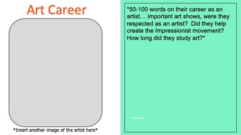 Preview of Artist Research Project - Student Presentation Template
