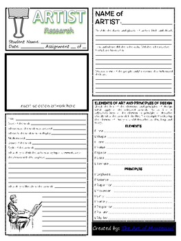Preview of Artist Study - Research Worksheet