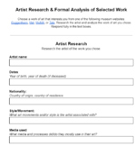 Artist Research and Art Analysis Worksheet