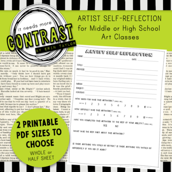Preview of Artist Self-Critique/Reflection Worksheet Printable PDF for Middle/High School