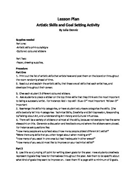 Preview of Artist Skills Recognition and Goal Setting