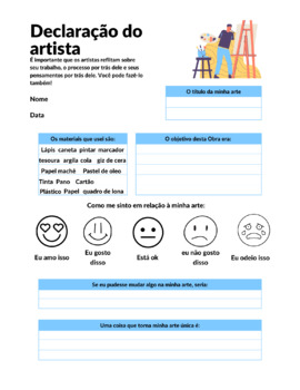 Preview of Artist Statement Planning Sheet in PORTUGUESE
