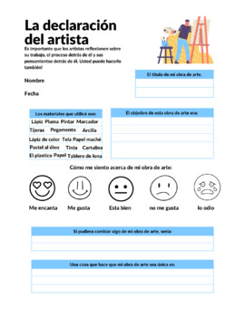 Preview of Artist Statement Planning Sheet in SPANISH
