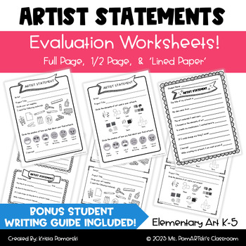 Preview of Artist Statement | Self Assessment | Critique | Worksheet for  Elementary Art