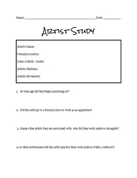 Preview of Artist Study Worksheet