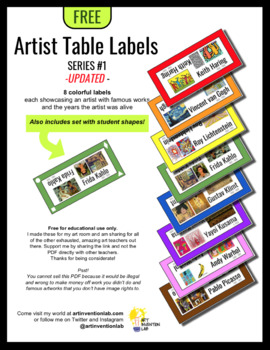 Preview of Artist Table Labels in 8 Colors - Series #1