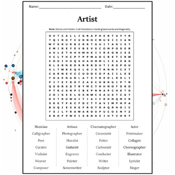Artist Word Search Puzzle Worksheet Activity by Word Search Corner