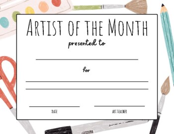 Preview of Artist of the Month Certificate