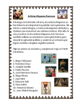 Preview of Artistas Hispanos Famosos - Cultura - Actividad - Perfil de un Pintor