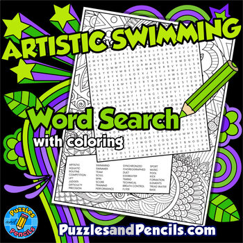 Preview of Artistic Swimming Word Search Puzzle Activity with Coloring | Summer Games