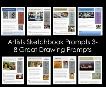 Preview of Sketchbook Prompts 3 Bundle: Middle and High School Art