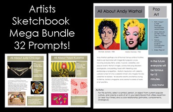 Preview of Sketchbook Prompts 32 Artist Prompts Mega Bundle:Middle and High School Art