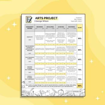 Preview of Arts Project Rubric & Grade book - SUPERRUBRIC