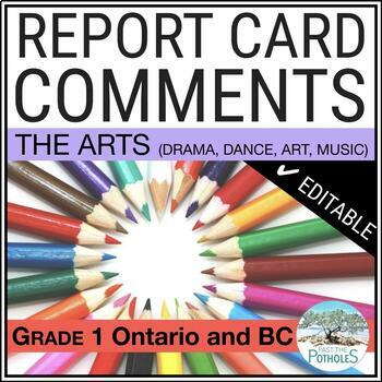Preview of Report Card Comments Music, Dance, Drama, Visual Arts Ontario Grade 1 EDITABLE