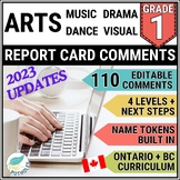 Grade 1 Ontario ARTS Report Card Comments Music Dance Dram
